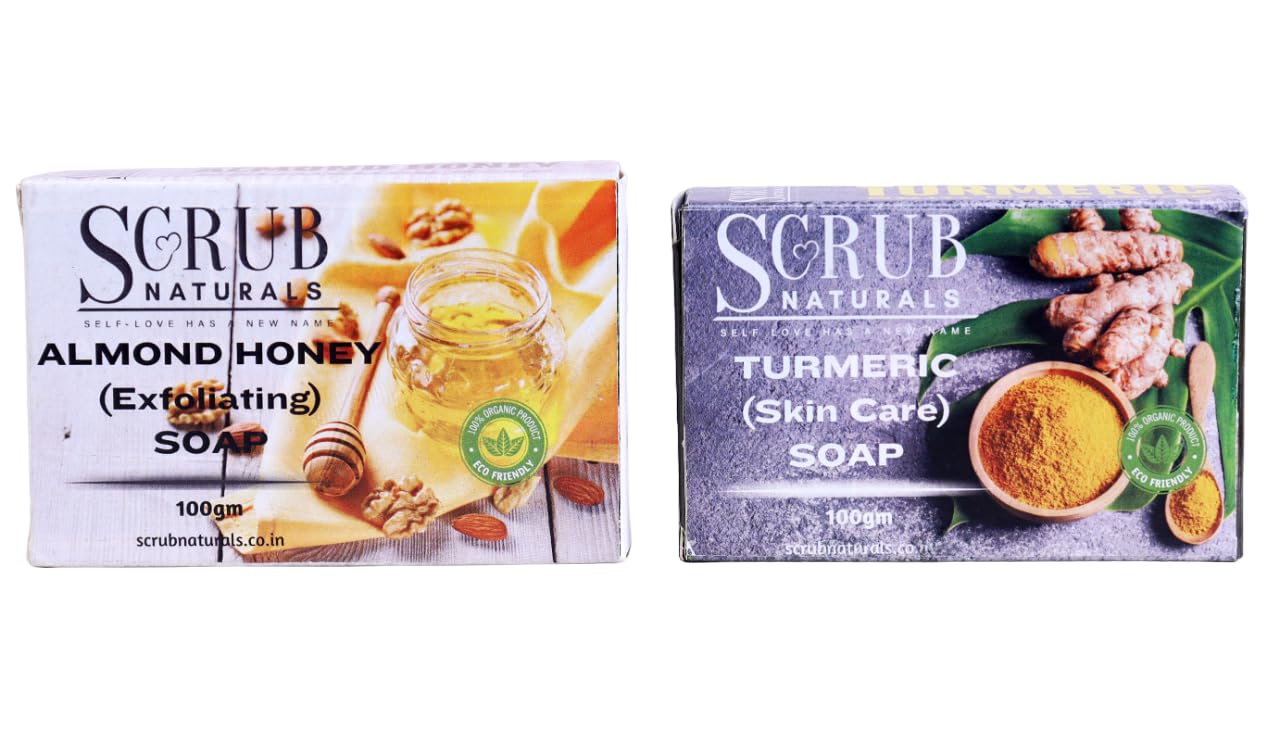 Almond Honey & Turmeric Soap Combo – 100g Each | Enriched with Shea Butter, Glycerine, Almond Oil, Honey Extract, Vitamin E, Olive Oil & Turmeric Oil | Nourishing & Brightening Handmade Soap Duo